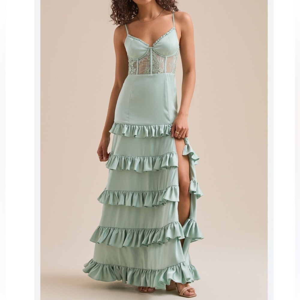 Altar’d State Malinda Corset Ruffle Maxi Dress NWOT